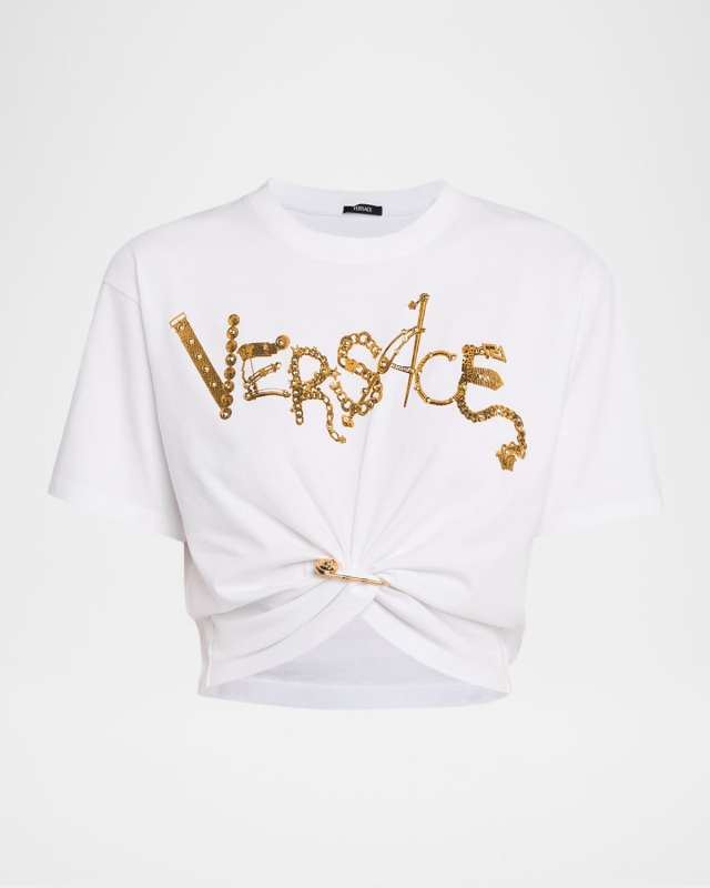 Studded Safety Pin Cropped T-Shirt